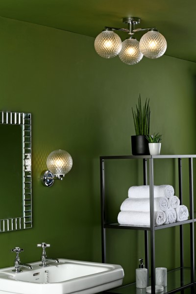 (image for) Bathroom 3 Light Semi Flush - Polished Chrome Glass IP44