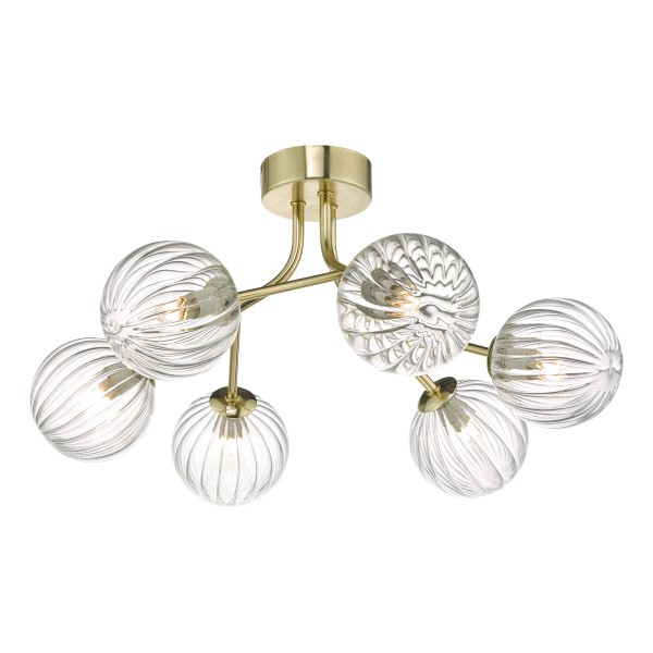 (image for) 6 Light Semi Flush - Gold & Glass