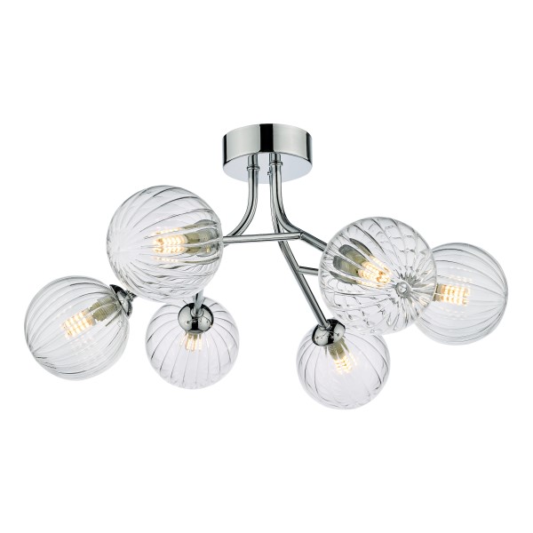 (image for) 6 Light Semi Flush - Polished Chrome Ribbed Glass