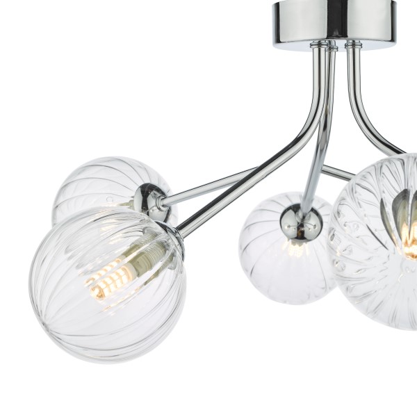 (image for) 6 Light Semi Flush - Polished Chrome Ribbed Glass
